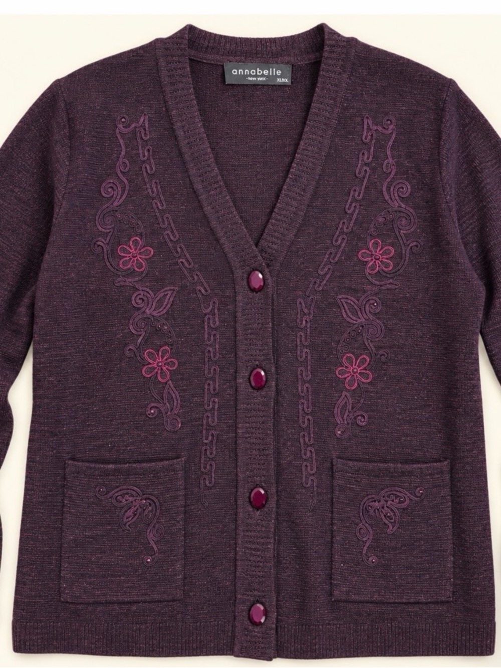 Annabelle New York XXL Embroidered Floral Button Front Cardigan.  label XL/XXL